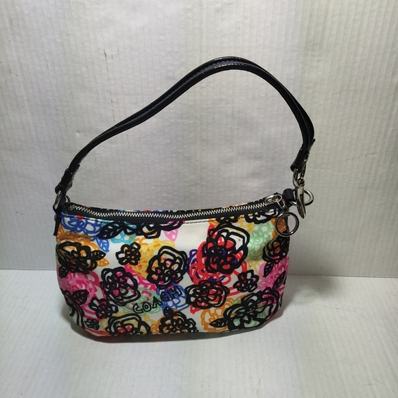COACH Poppy Multicolor Scribble Graffiti Blossom Small Hobo Shoulder Bag Y2K New - Picture 3 of 16